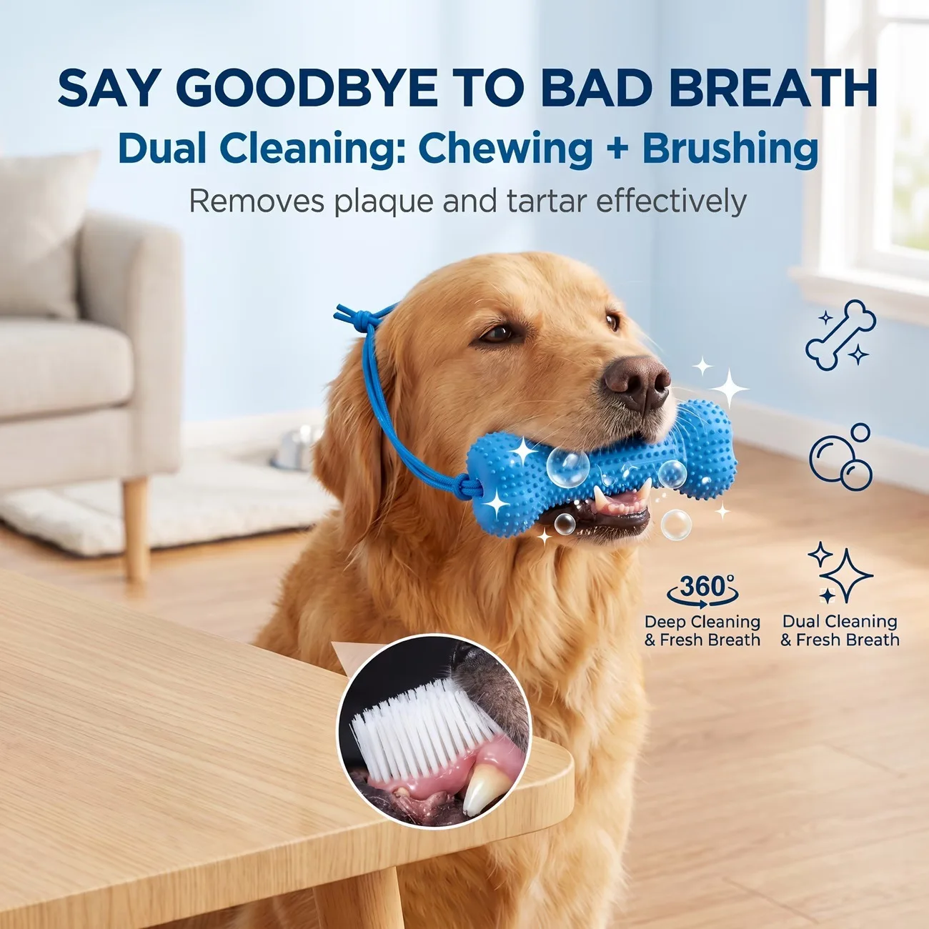 Teeth Cleaning Dog Chew Bone - 재사용 가능한 강아지용 씹는 장난감, 고무